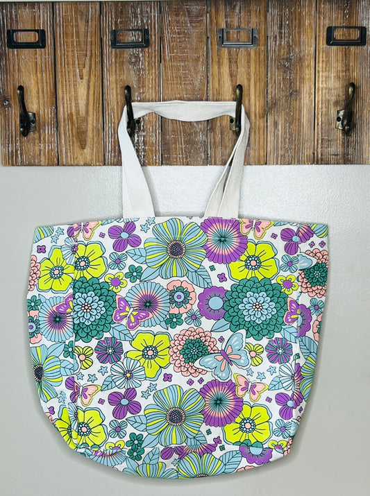 Large Multicolor Flowers and Butterflies Tote Bag
