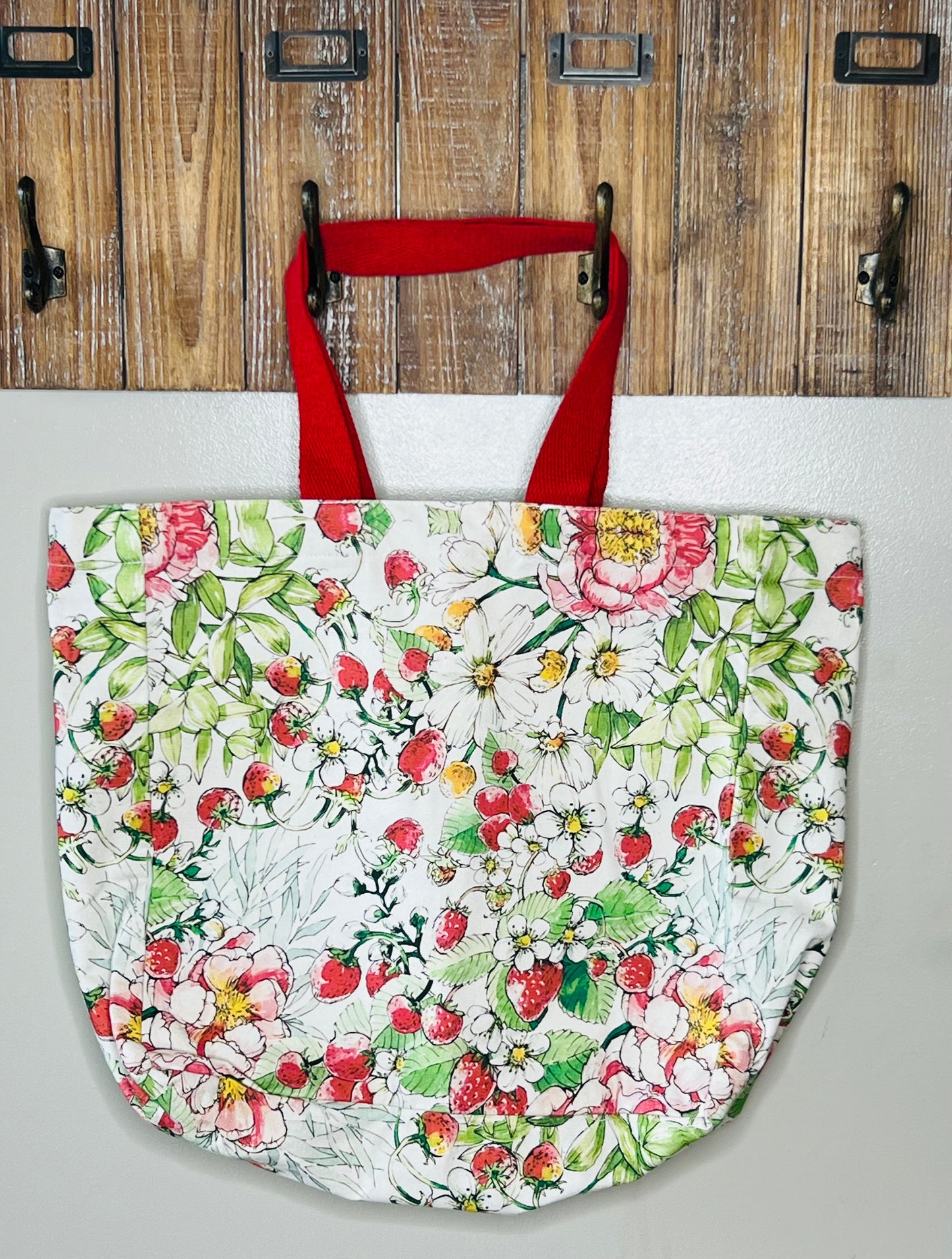 Floral Pink and Red Large Canvas Tote Bag – Strawberry Patch