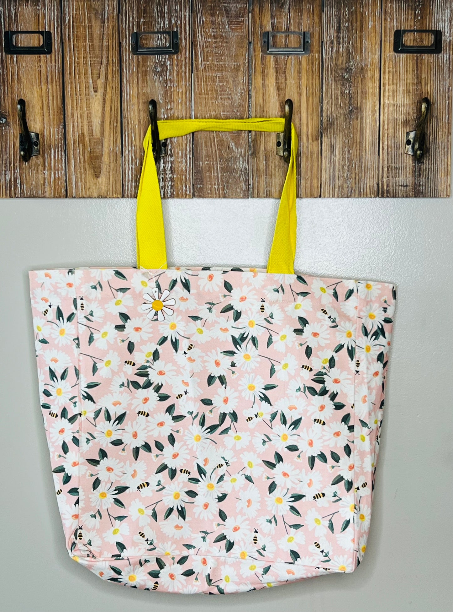 Floral Pink and White Large Canvas Tote Bag – Daisy Field