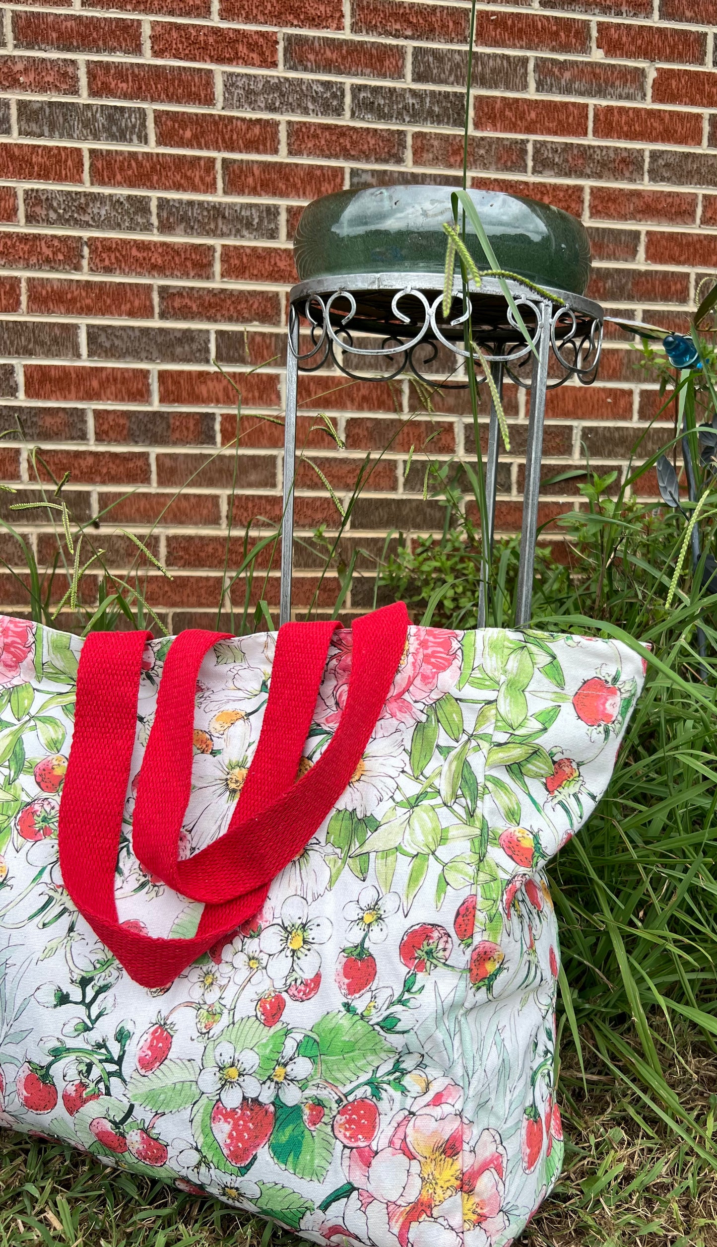 Floral Pink and Red Large Canvas Tote Bag – Strawberry Patch