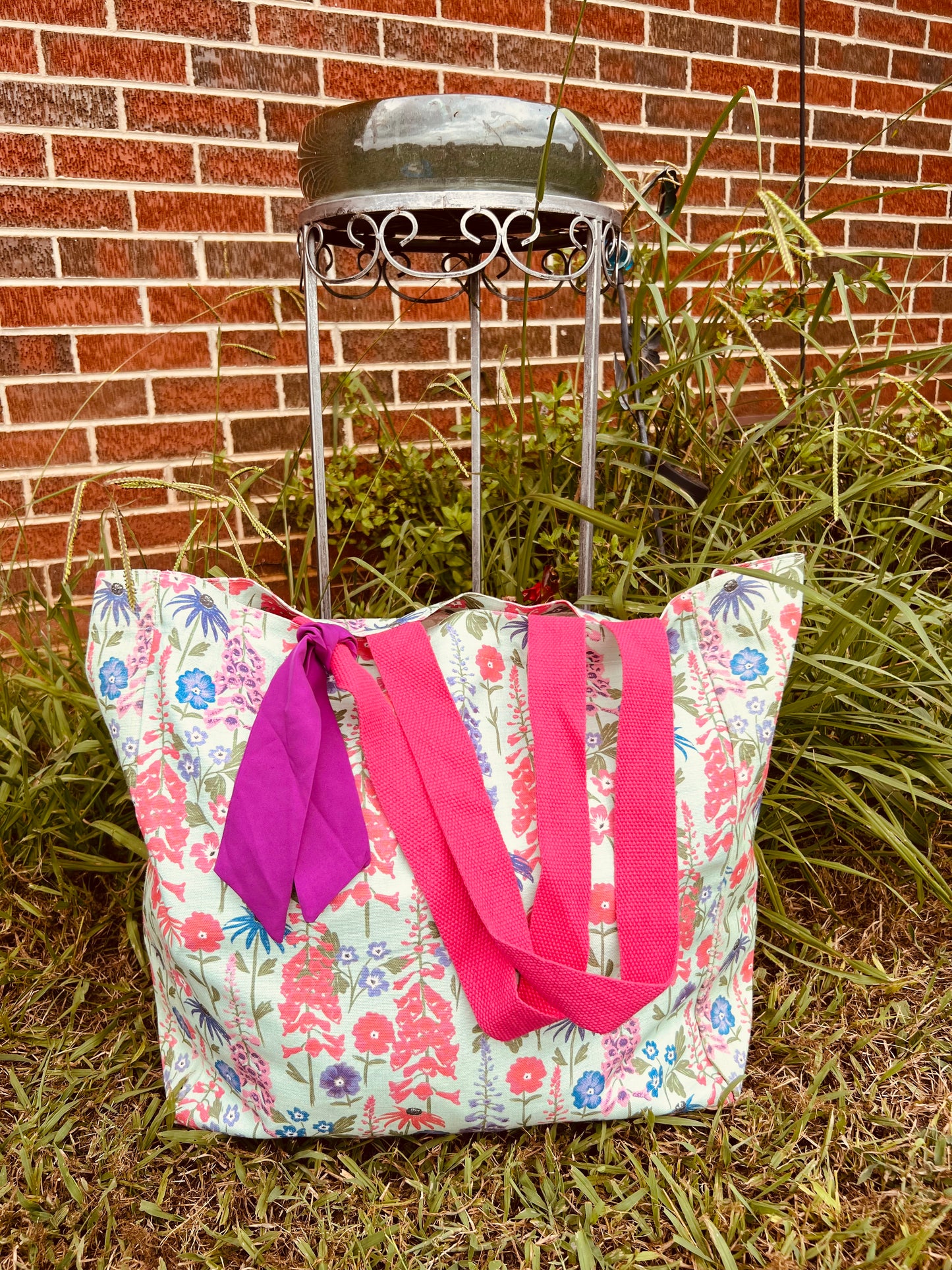 Floral Canvas Tote Bag – Pink, Purple and Blue Flowers