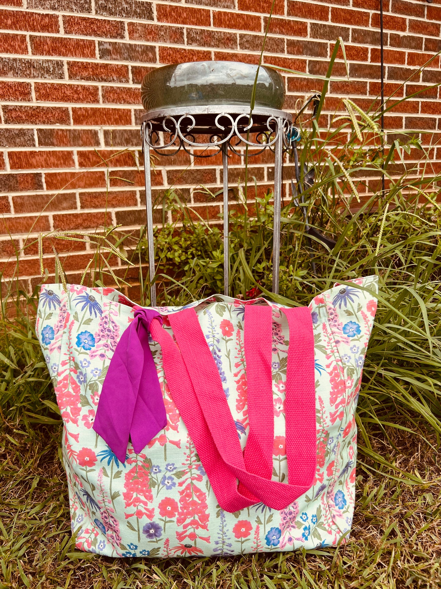 Floral Canvas Tote Bag – Pink, Purple and Blue Flowers