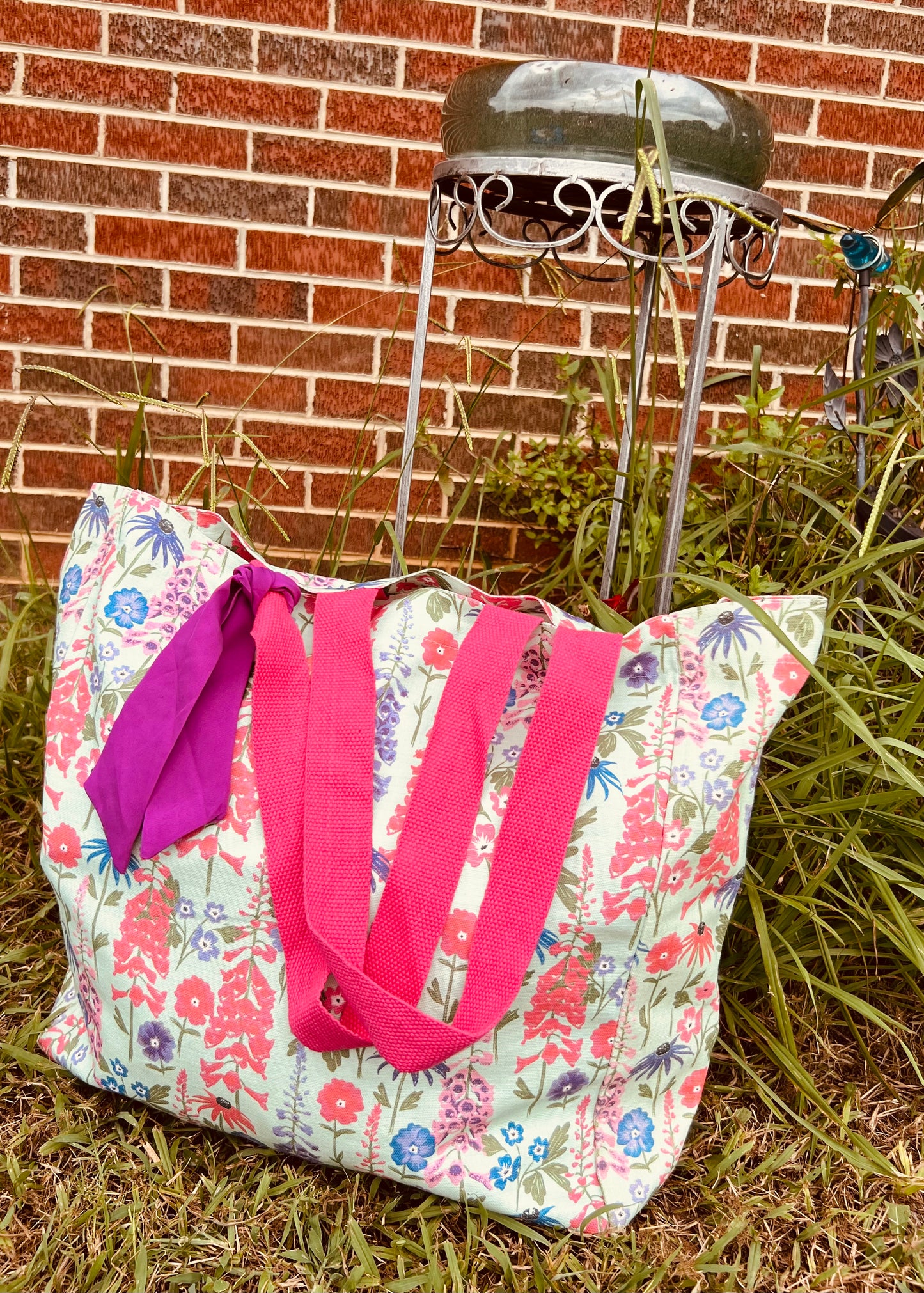 Floral Canvas Tote Bag – Pink, Purple and Blue Flowers