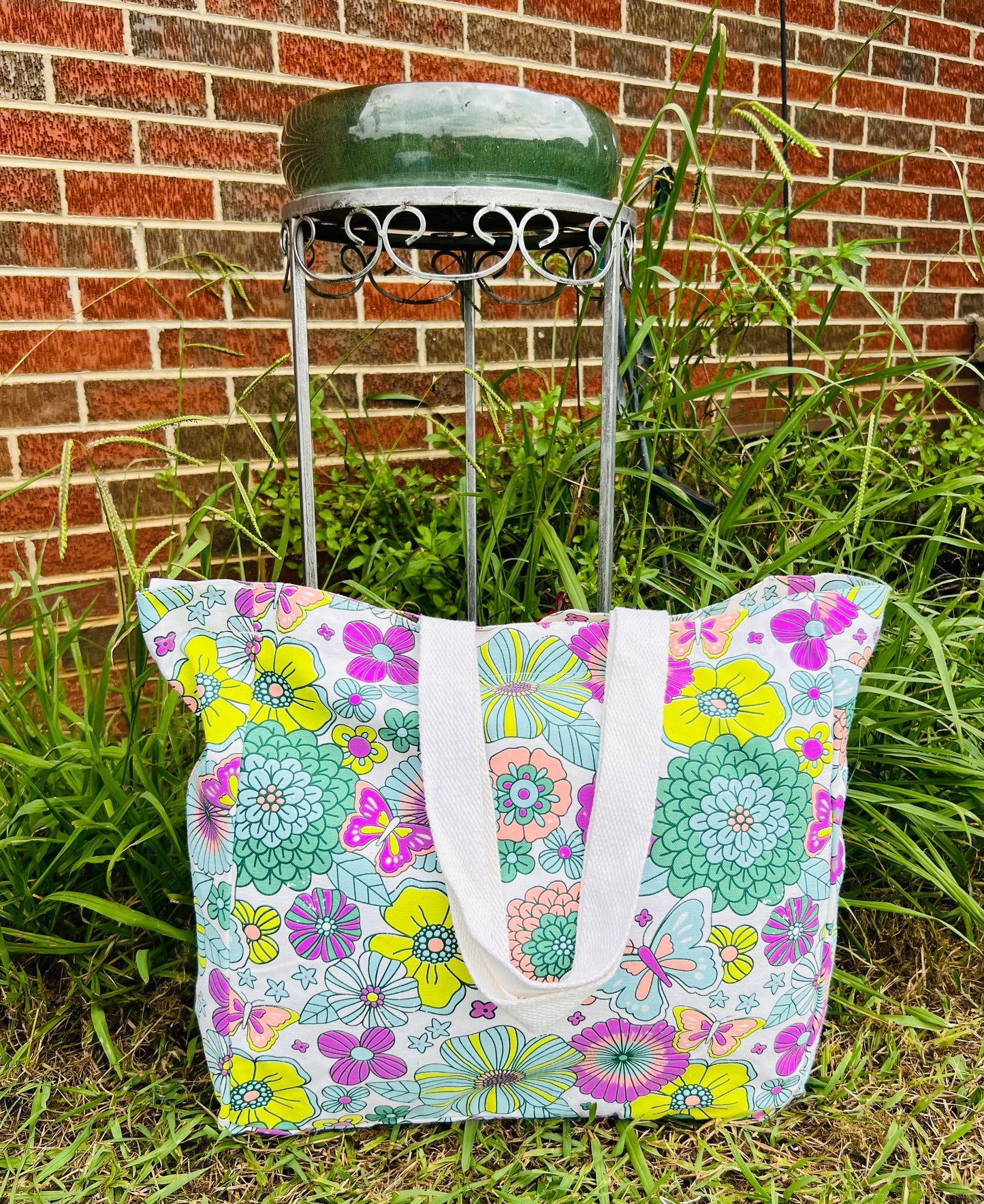 Large Multicolor Flowers and Butterflies Tote Bag