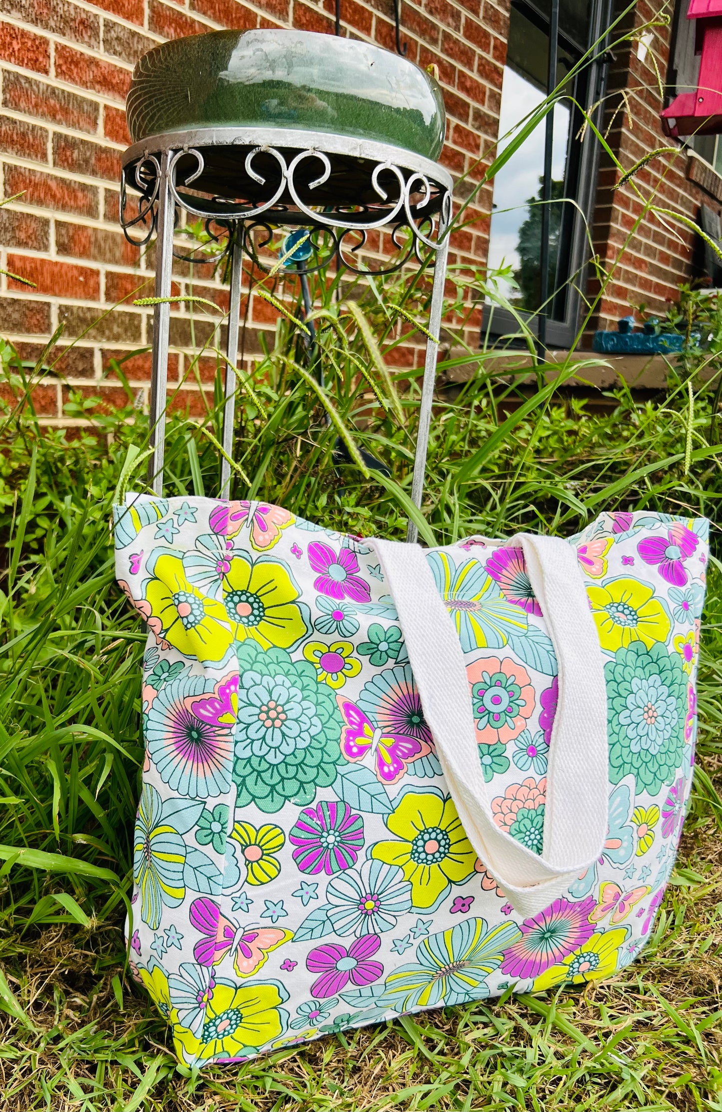 Large Multicolor Flowers and Butterflies Tote Bag