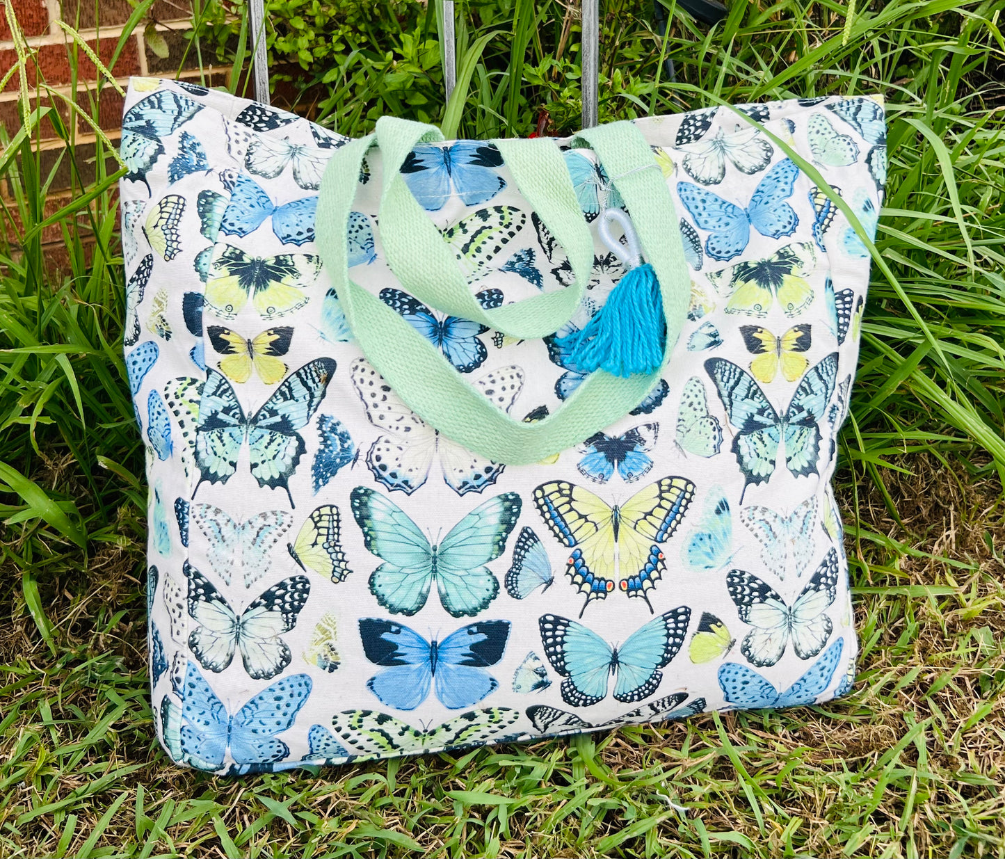 Large Blue Green Butterfly Tote Bag