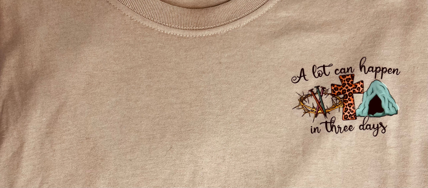 CHRISTIAN Faith T-SHIRT A Lot Can Happen in Three Days Tan Medium