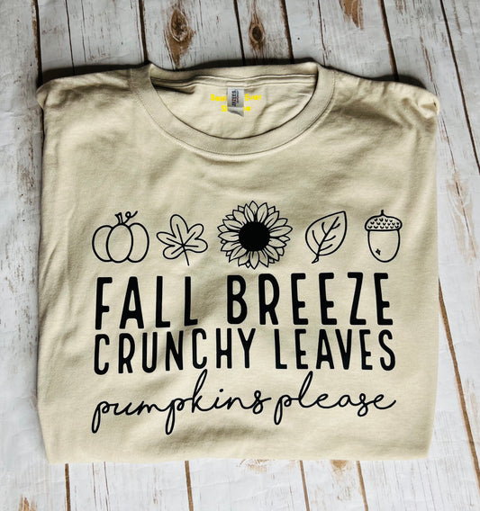 Autumn Fall Breeze Crunchy Leaves Pumpkins Please Tan T-shirt