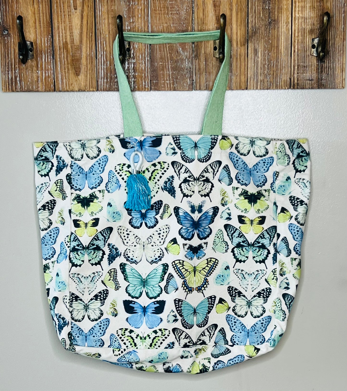 Large Blue Green Butterfly Tote Bag