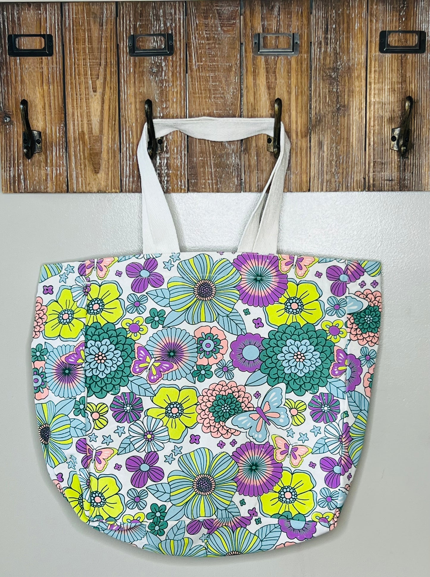 Large Multicolor Flowers and Butterflies Tote Bag