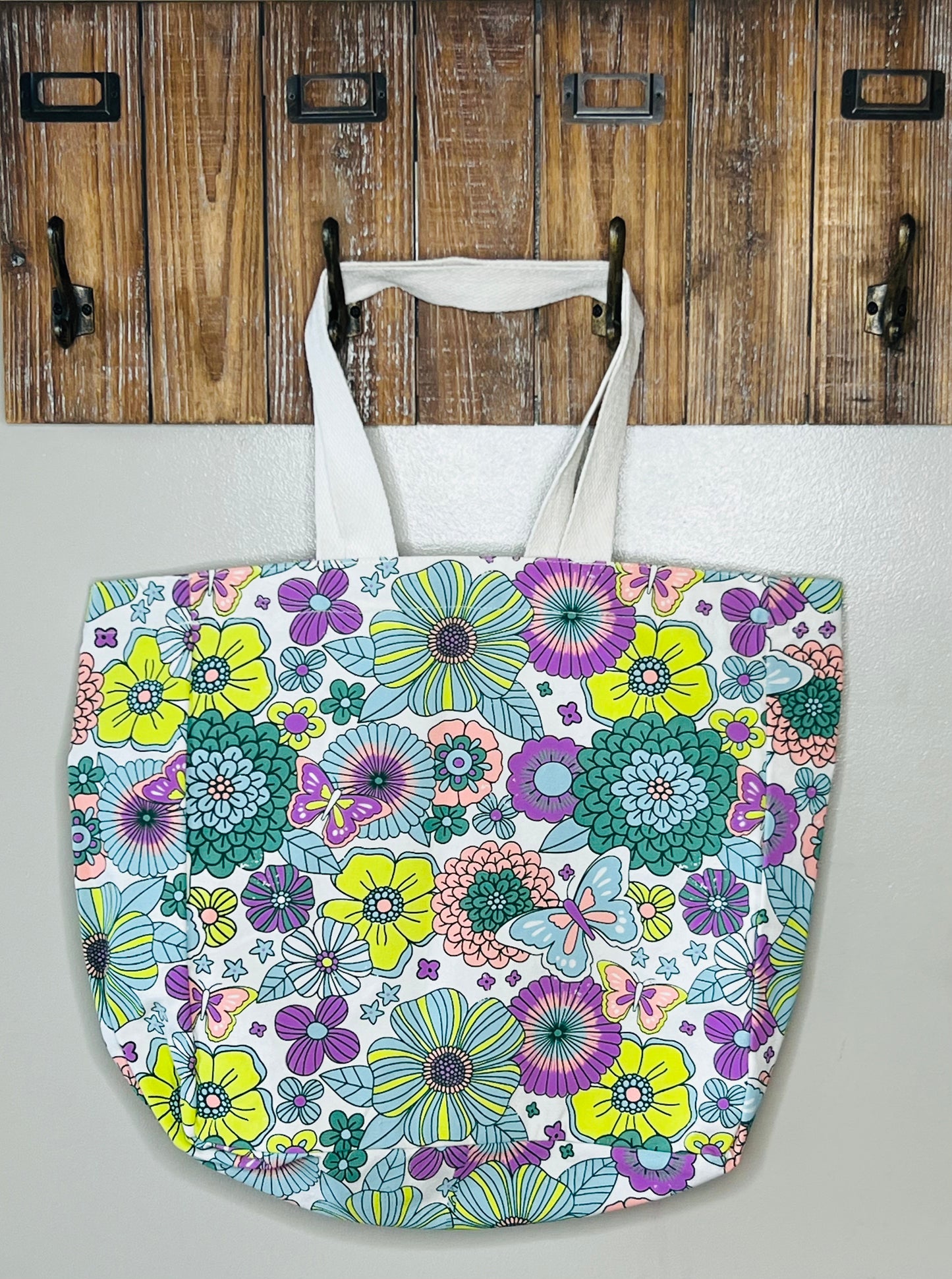 Large Multicolor Flowers and Butterflies Tote Bag