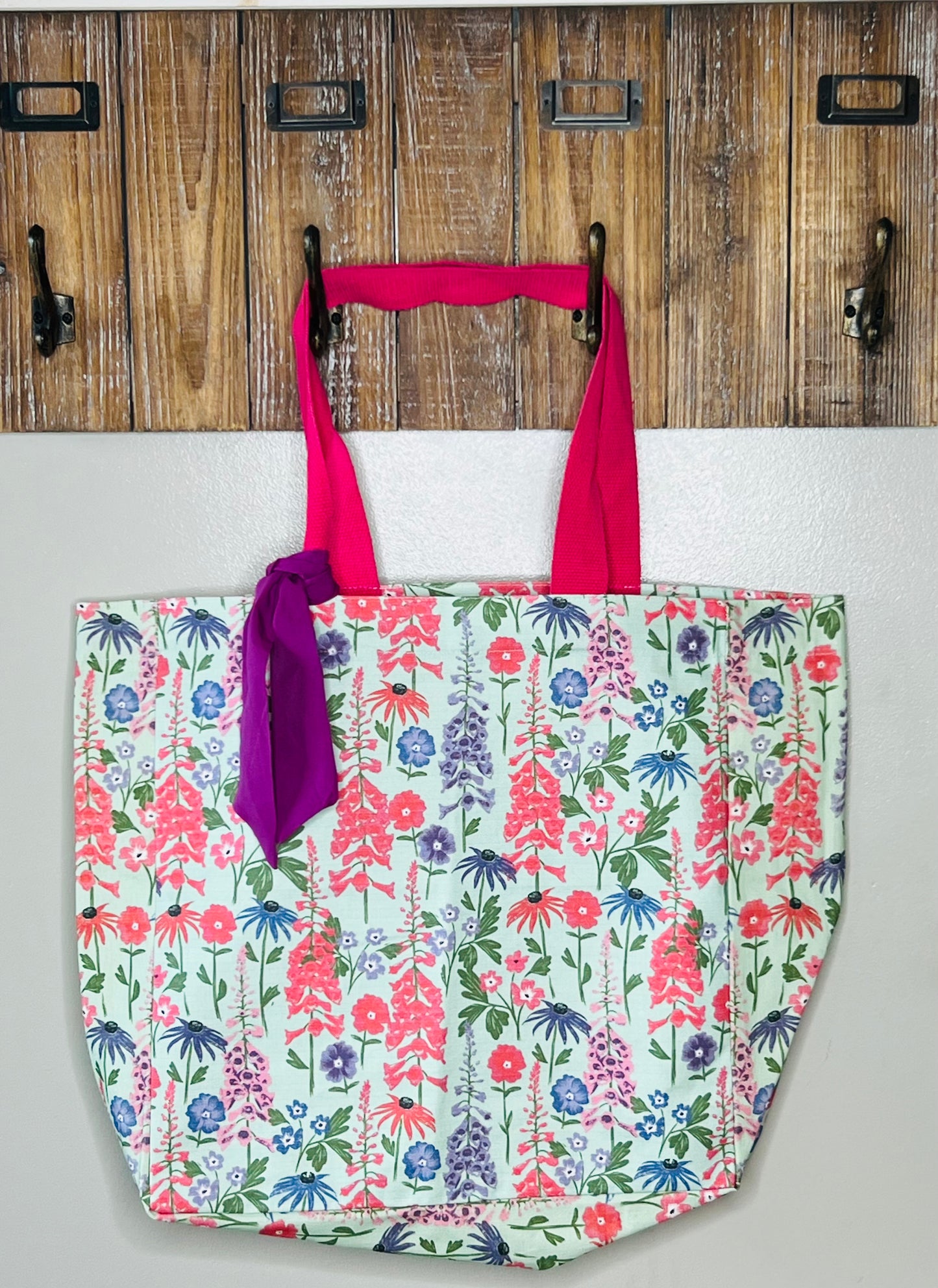 Floral Canvas Tote Bag – Pink, Purple and Blue Flowers