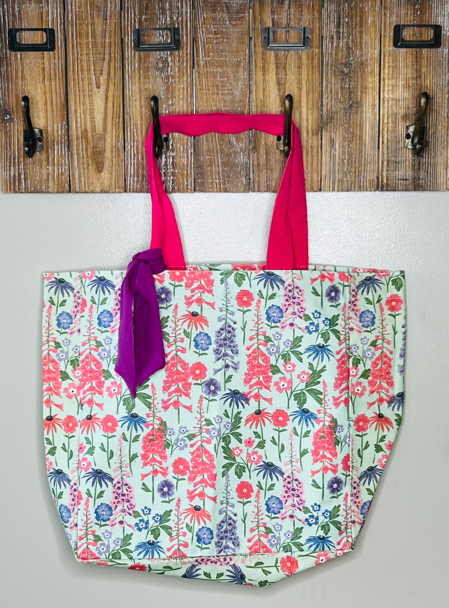 Floral Canvas Tote Bag – Pink, Purple and Blue Flowers