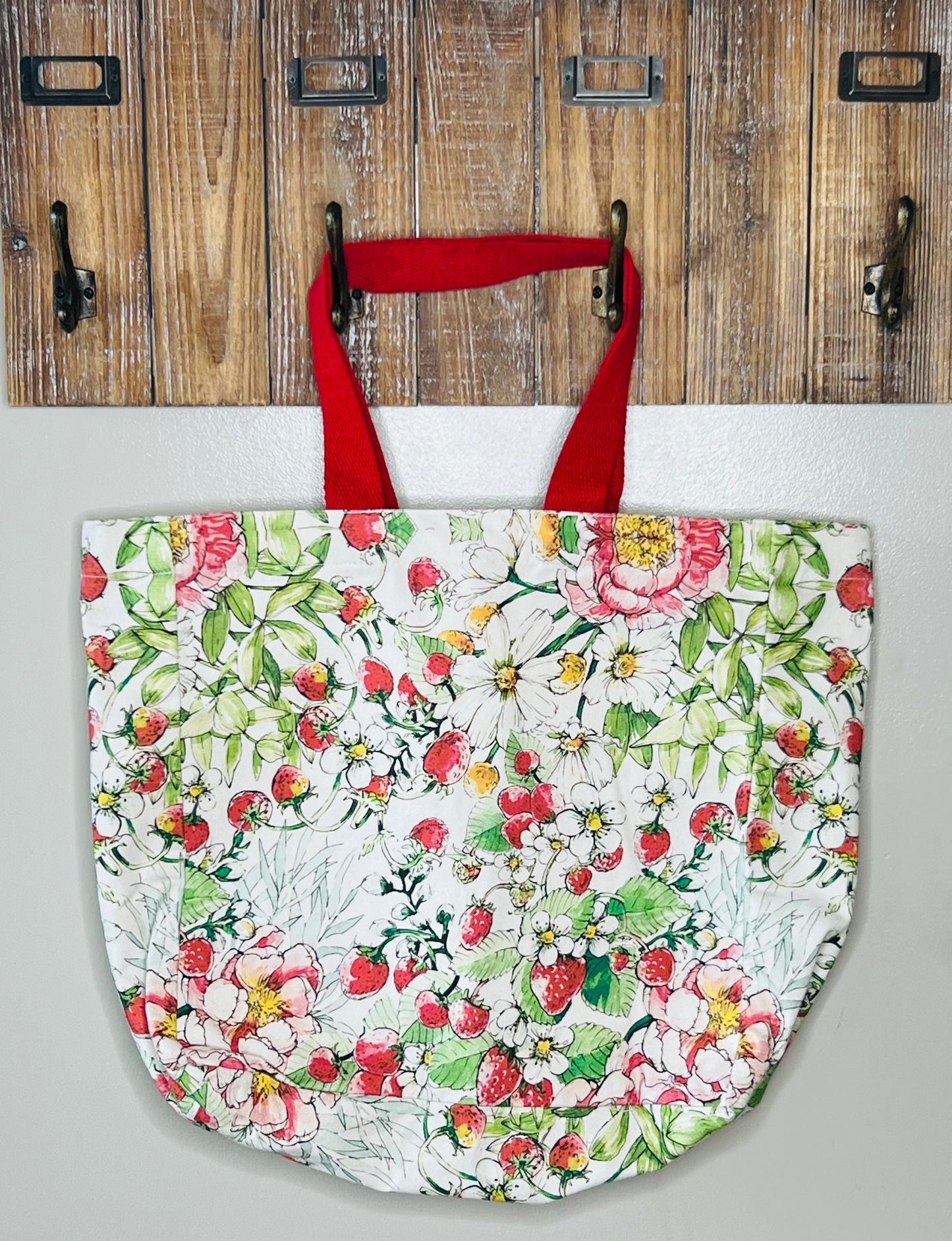 Floral Pink and Red Large Canvas Tote Bag – Strawberry Patch