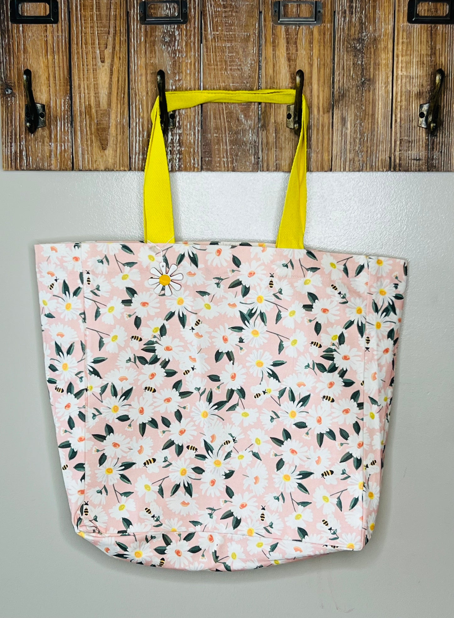 Floral Pink and White Large Canvas Tote Bag – Daisy Field