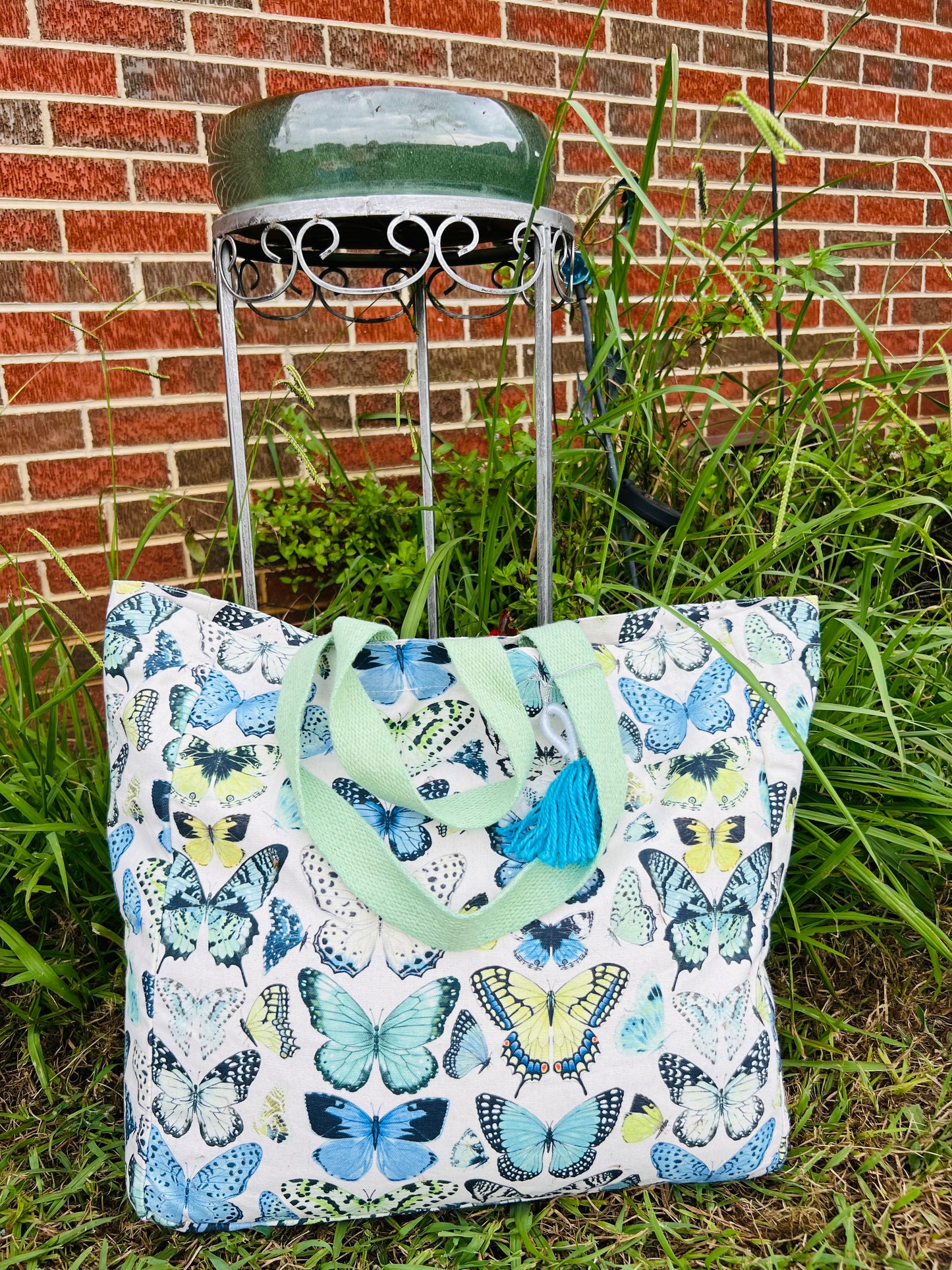 Large Blue Green Butterfly Tote Bag