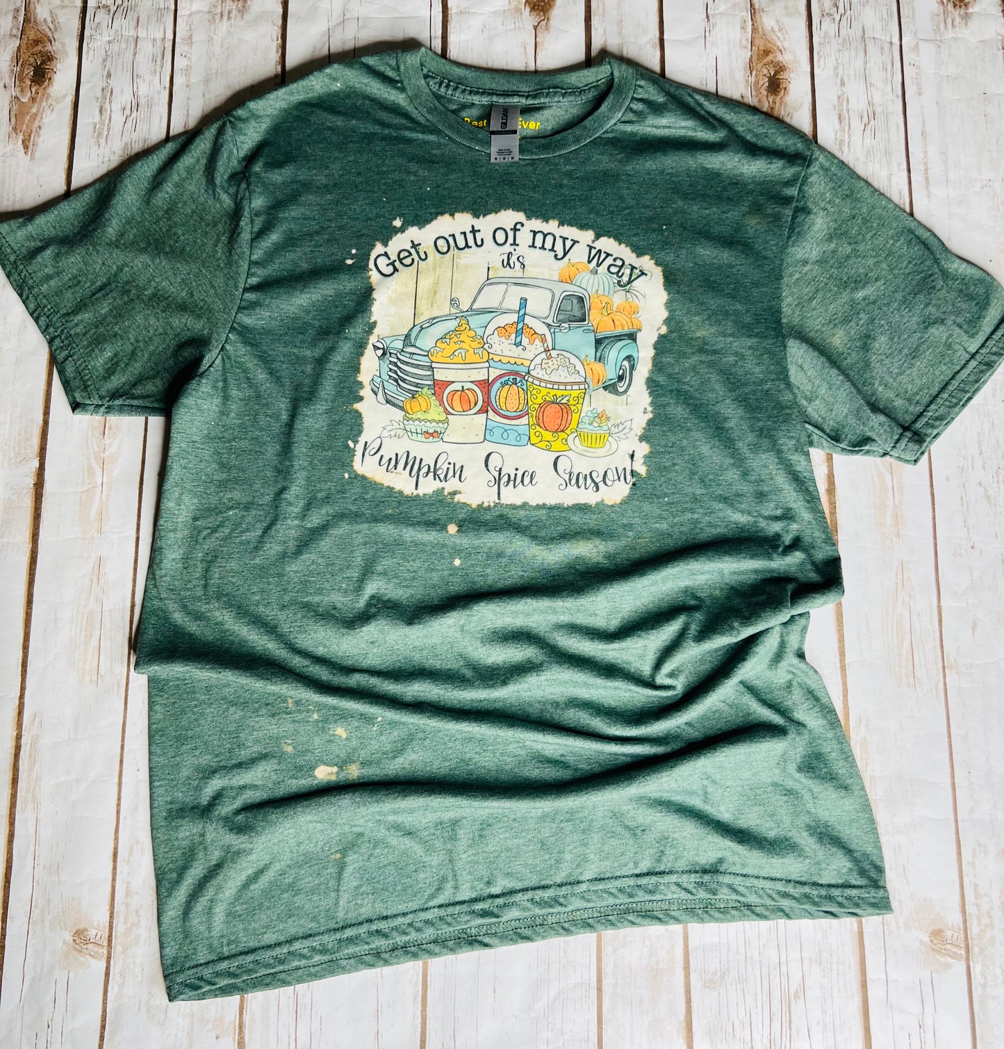 Autumn Fall Pumpkin Spice Farm Truck Short Sleeve Green T-shirt  size medium