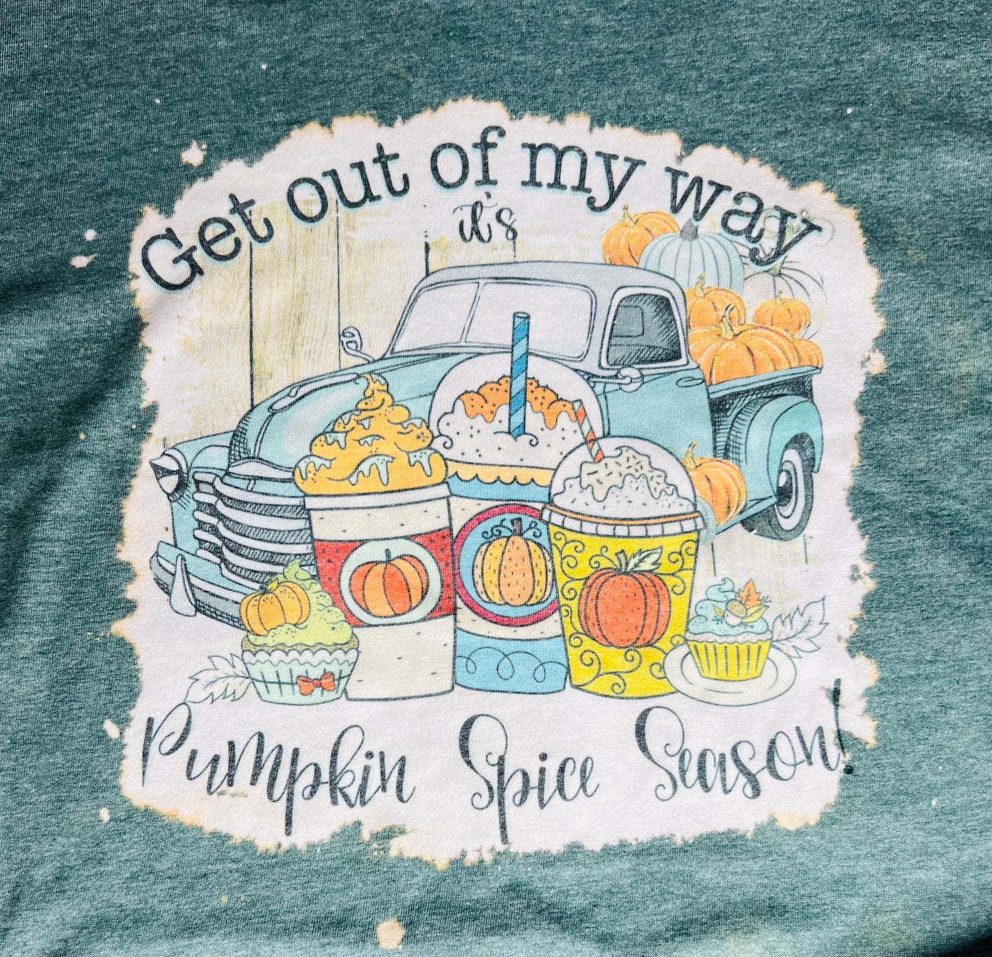 Autumn Fall Pumpkin Spice Farm Truck Short Sleeve Green T-shirt  size medium