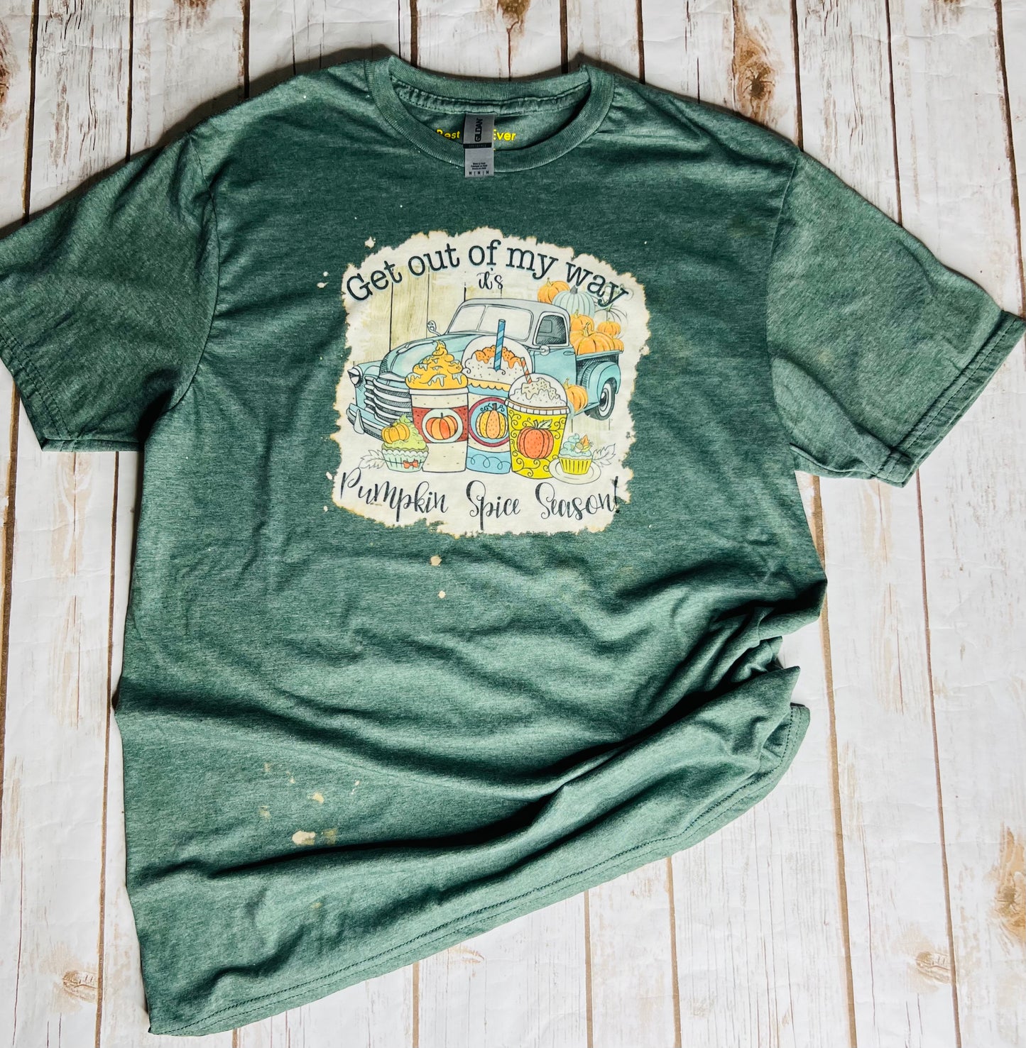 Autumn Fall Pumpkin Spice Farm Truck Short Sleeve Green T-shirt  size medium