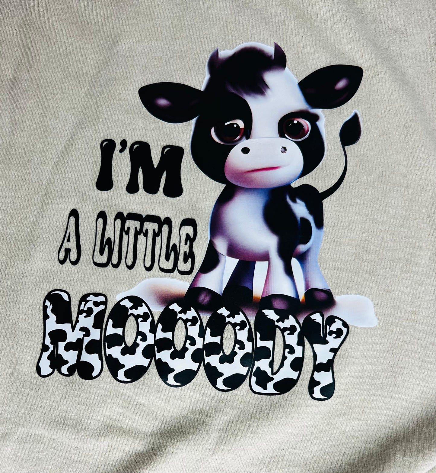 I'm a Little Moody cow Tan Sand colored T-shirt Medium