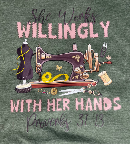 Christian Faith Sewing Crafter T-Shirt Heather Green 3XL