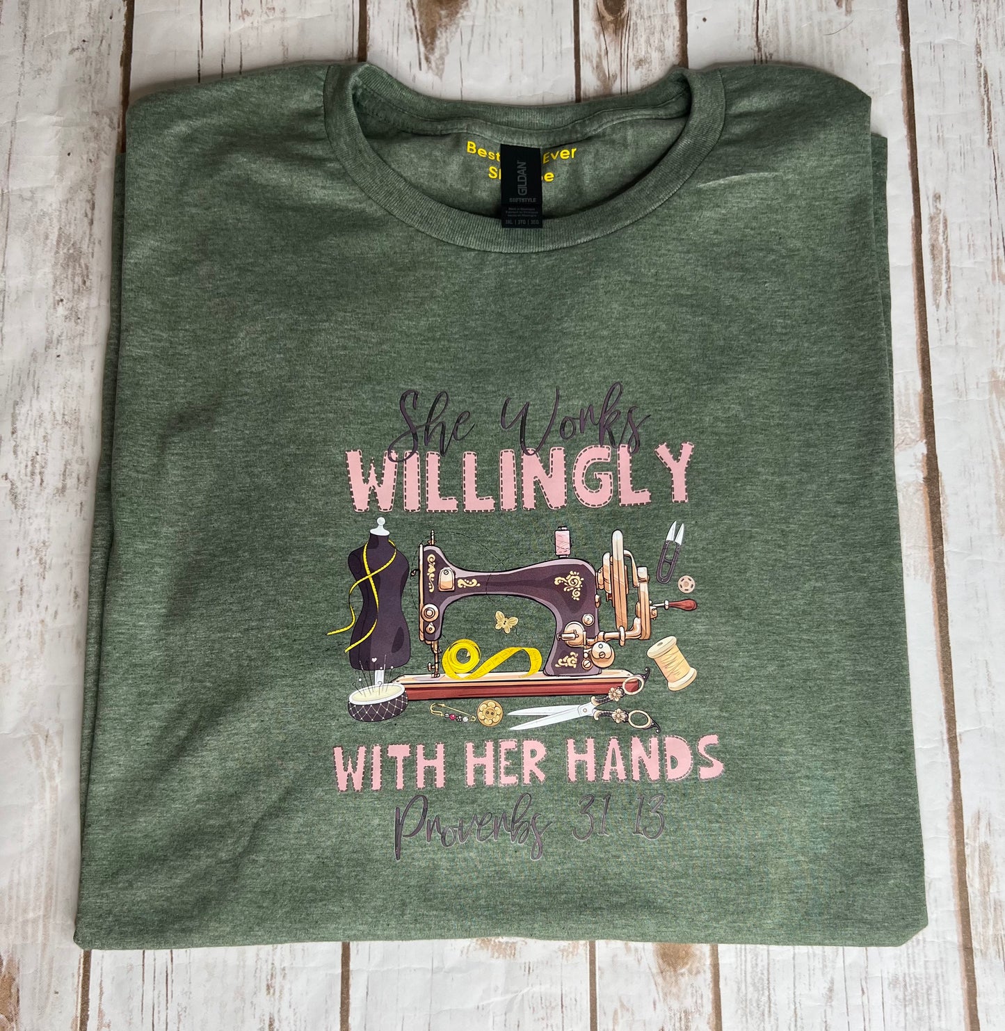 Christian Faith Sewing Crafter T-Shirt Heather Green 3XL