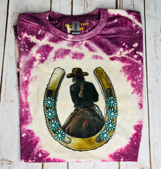 Rodeo Women on a Horse Graphic Tee Plum Purple and White Size Medium